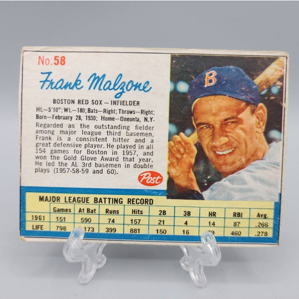 Frank Malzone 1962 Post #58 Boston Red Sox Vintage Baseball Card